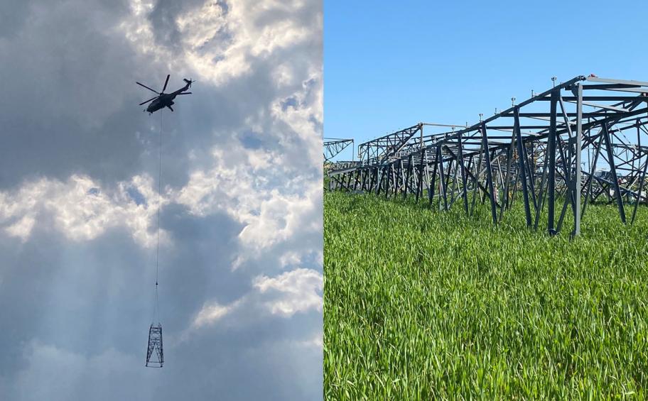 Dorsalys replaces 80 pylons on a 90,000 volt line in Normandy for RTE